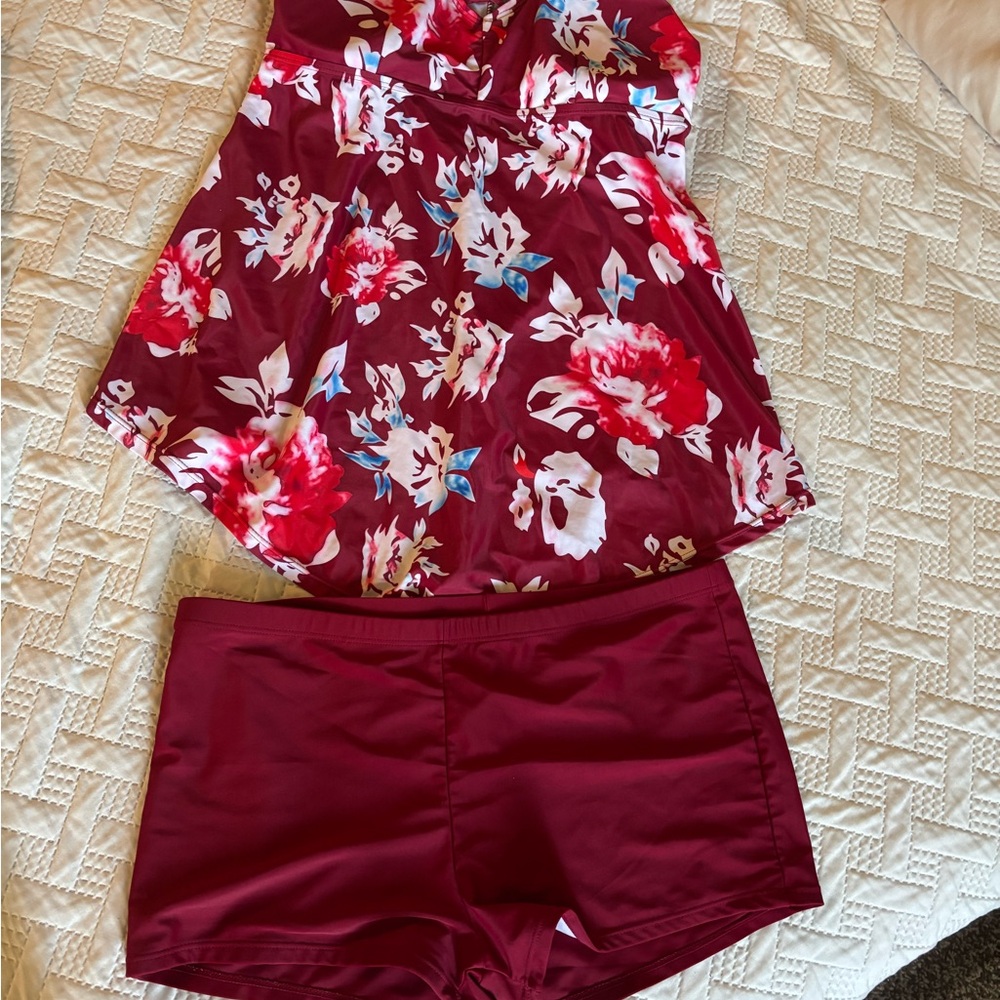 Floral Red Tankini Set